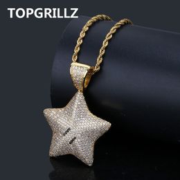 TOPGRILLZ Gold Silver Colour Cartoon Star Pendant Necklace Charms For Men Iced Out Bling Cubic Zircon Hip Hop Jewellery Gifts X0509