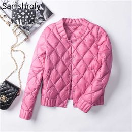 Sanishroly Women White Duck Down Jacket Autumn Winter Female Button Ultra Light Coat Parka Short Tops Plus Size 3XL SE564 211011