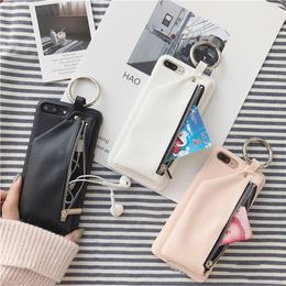 Funda tipo billetera de cuero PU de lujo con cremallera para iPhone X XR XS MAX 7 8 6 6s Plus, funda trasera de PC dura de estilo moderno para teléfono móvil