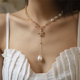 Imitation Pearl Shell Pendant Necklaces Women Thick Thin Mixed Splicing Chain European Sweater Dress Tassel Beaded Necklace Jewellery
