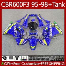 Bodys +Tank For HONDA CBR600 CBR 600 F3 FS CC 600F3 95-98 Bodywork 64No.49 600FS 600CC CBR600F3 95 96 97 98 CBR600-F3 CBR600FS 1995 1996 1997 1998 Fairing Movistar Blue Kit