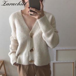Autumn Fashion Single-Breasted V-Neck Knitted Sweater Cardigan Women Long Sleeve Warm Soft Winter Clothes jersey Mujer 210416