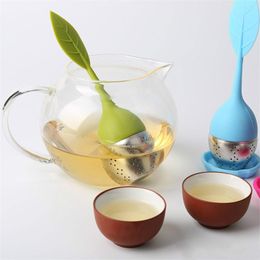 Different Colours Tea Tools Silicone Stainless Steel Cute Leaf Teas Strainer Herbal Spice Infuser Philtre leakage RH3512