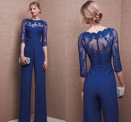 Mother of Fashionable Bride Pant Suits Long Sleeves Lace Plus Size Mothers Floor Length Evening Gowns s