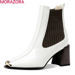 MORAZORA Big size 33-43 women boots thick high heels square toe ladies shoes top quality black white Colour ankle boots 210506