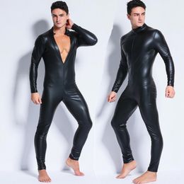 Catsuit Costumes Men's Wetlook Faux Leather One Piece Skin Bodysuit 2022 Sexy Open Crotch Tights Catsuit Zentai Suit Male Costume Clubwear