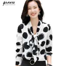 Bow Tie Polka-dot Shirt Women Long Sleeve Chiffon Autumn Clothes Casual Temperament Blouses Office Ladies Work Tops 210604