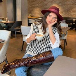 houndstooth vintage sweater vest women streetstyle casual autumn winter pullovers vest knitted ribbed tops 210415