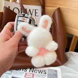 Cute 11cm Real Mink Fur Rabbit Bunny Bag Charm Keyring Phone Purse Handbag Pendant Gift