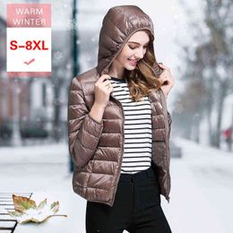 Autumn Winter Women White Jacket Female Ultra Light Soft Casual Down Coat Hooded Short Windproof Keep Warm 211130