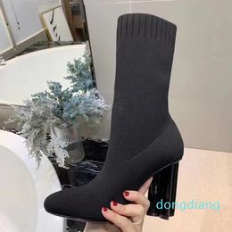 Designer-tornozelo botas pretas montanhas de martin esticar sapato de salto alto e sapatilheira de meia plana boot winter winter shoes