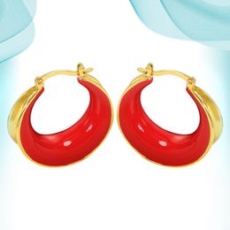 Hoop & Huggie 2021 Women Luxury Dangle Earrings Enamel Glaze Red Ring Trendy Exaggerated Metal Ear Jewelry Natural Stone Fashion