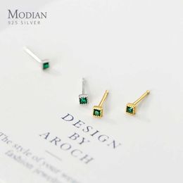 Real 100% 925 Sterling Silver Green Square Crystal Stud Earrings for Women Wedding Small Earring Engagement Lover Jewelry 210707