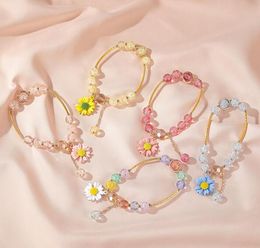 Popcorn Cute Crystal Beaded Strands Bracelets Women's Little Daisy Flower Bracelet good Friend Girls Jewellery Gift