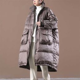 Ailegogo Winter Women Thick Warm 90% White Duck Down Long Parka Casual Female Pocket Zipper Snow Outwear Loose Jackets 211018