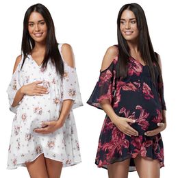 Telotuny Dress Women's Maternity Beach Sundress Breastfeeding Cut Out Shoulders Floral Dress Pregnancy Summer Pregnant Dress #42 Q0713