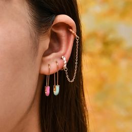 Fashion Safety Pin Multicolor Hoop Earrings for Woman Trendy Twisted Round Gold Metal Chain Small Earring Jewelry