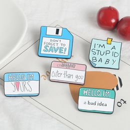 Leave Word Sticky Notes Brooch Pins Square Enamel Lapel Pin for Women Men Top Dress Cosage Fashion Jewellery Will and Sandy