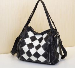 Leather Ladies Casual Patchwork Geometric Design Messenger Shoulder bag Fashion Women's Colour Block Tote bag