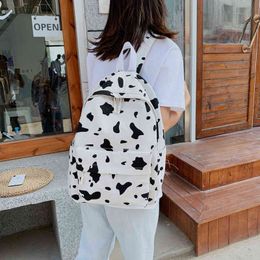 Fashion Backpack Cow Printing Women's Backpack Canvas Travel Women School Bag for Teenage Girls Anti-theft Shoulder Bag Y1105
