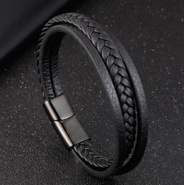 Bangle Fashion Multi-Layer Hand-Woven Leather Metal Magnetic Buckle Bracelet Men's Classic Trend Daily Street Party Accessories