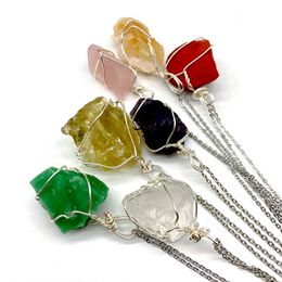 Irregular Natural Crystal Stone Silver Plated Handmade Pendant Necklaces Original Styles Yoga Energy Healing Jewellery For Women Girl