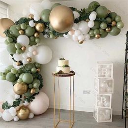 161pcs Balloon Garland Arch Kit Wedding Decoration Sage Green Gold Latex White Balloon Arch Birthday Party Baby Shower Decor 211216