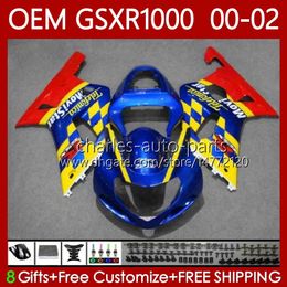 Injection Mould Bodys For SUZUKI GSXR-1000 GSX R1000 GSXR 1000 CC Movistar red 01-02 Bodywork 62No.22 1000CC GSXR1000 K2 00 01 02 GSX-R1000 2001 2002 2002 OEM Fairing kit