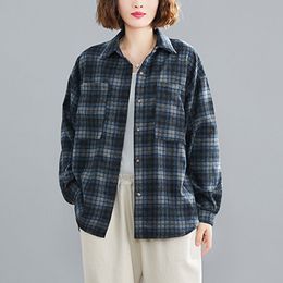 Oversized Women Cotton Casual Shirts New Arrival Autumn Korean Simple Style Plaid Pattern Female Long Sleeve Tops S2795 210412