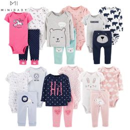 Brand Newborn-24M Clothes Summer Romper Cute Girls Cartoon short Overalls Suit Cotton O-neck 2pc Baby Sets 210315