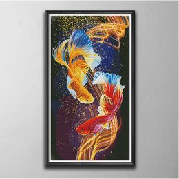 Pisces Fighting home decor paintings ,Handmade Cross Stitch Craft Tools Embroidery Needlework sets counted print on canvas DMC 14CT /11CT
