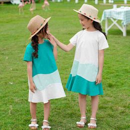 2021 Summer Kids Dresses for Girls Baby Princess Dress Elegant Children Sundress Toddler Cotton Dress Two Colours Patchwork,#5569 G1129