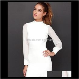Party Womens Clothing Apparel Drop Delivery 2021 Women Sexy Deep Turtleneck Long Sleeve White Black Backless Mini Bodycon Dress Hollow Out Sh