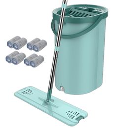 Drop Magic Microfiber Cleaning Mops Flat Squeeze Automatic Home Kitchen Floor Cleaner Free Hand Mop with Bucket 210830