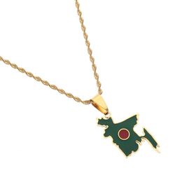 Chains Bangladesh Gold Colour Map Flag Pendants Necklaces Women Girls Stainless Steel Bengali Enamel Jewellery