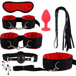SM Sex Games Handcuff Bondage Set Slave Necklace Hand Cuffs Restraint Ball Mouth Gag Enhance Sexual Pleasure Sexs Toys For Couples Women