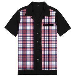 Plaid Shirt Men Designer Shirts Men's Short Sleeve Casual Button Down Shirts Camiseta Retro Hombre Bowling Dress Men's Shirts 210527