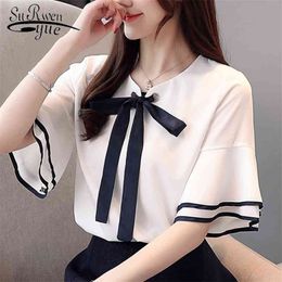 Fashion women blouse summer shirt horn short sleeve chiffon Shirts tops and s 3392 50 210521