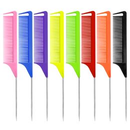 Candy Colour Anti-static Rat tail Comb Fine-tooth Metal Pin Hair Brushes salon beauty Styling tool accept your logo