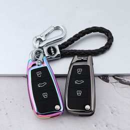 Galvanised Alloy Car Key Case For A3 A4 A6 A8 TT Q7 3 Buttons Folding Remote Fob Protector Cover Black Keychain Bag Auto