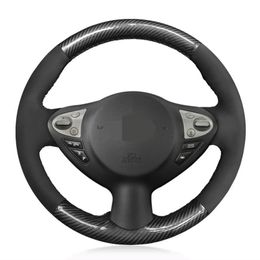 Car Steering Wheel Cover Black Carbon Fiber Suede For Infiniti FX FX35 FX37 FX50 QX70 Nissan Juke Maxima 370Z Sentra SV300L