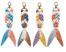 Hand Woven Keychain Pendant Colorful Mermaid Tassel Key Chain Luggage Decoration Keyring Party Gift Supplies 4 Colors Wholesale