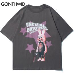Tshirts Streetwear Chainsaw Rabbit Print Punk Rock Gothic T-Shirt Hip Hop Casual Harajuku Short Sleeve Cotton Tees Tops 210602