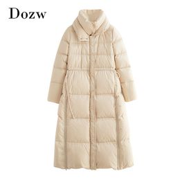 Parka Women Solid Colour Thick Long Padded Jacket Female Winter Sleeve Elastic Waist Warm Coat Parkas Mujer 210515