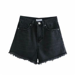 Women summer Fashion Tassel sexy denim Shorts washed distressed jeans Ripped casual feminino raw-edge hems 210520