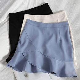 Sweet retro elegant ruffled short skirt female spring Korean high waist bag hip Ruffles for womens solid color mini 210420