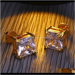 Stud Earrings Jewelry Drop Delivery 2021 Gold Two Tone Color Square Crown Women Men Hip Hop Bling Cz Screwback Earring V2Ukp