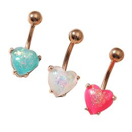 Fake Opal Body Piercing Jewellery Heart Belly Button Ring Electroplating Navel Rings Barbell for Women