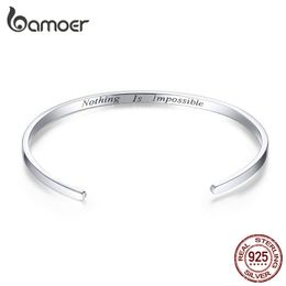 bamoer Engrave Courage Bangle "Nothing is impossible" Fashion 925 Sterling Silver Jewellery for Man and Women SCB160
