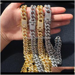 Men Hip Hop Iced Out Bling Full Pave Rhinstones Chain Necklace Fashion Cz Miami Cuban Chains Necklaces Hiphop For Unisex Jewelry 313Qr Tee4M